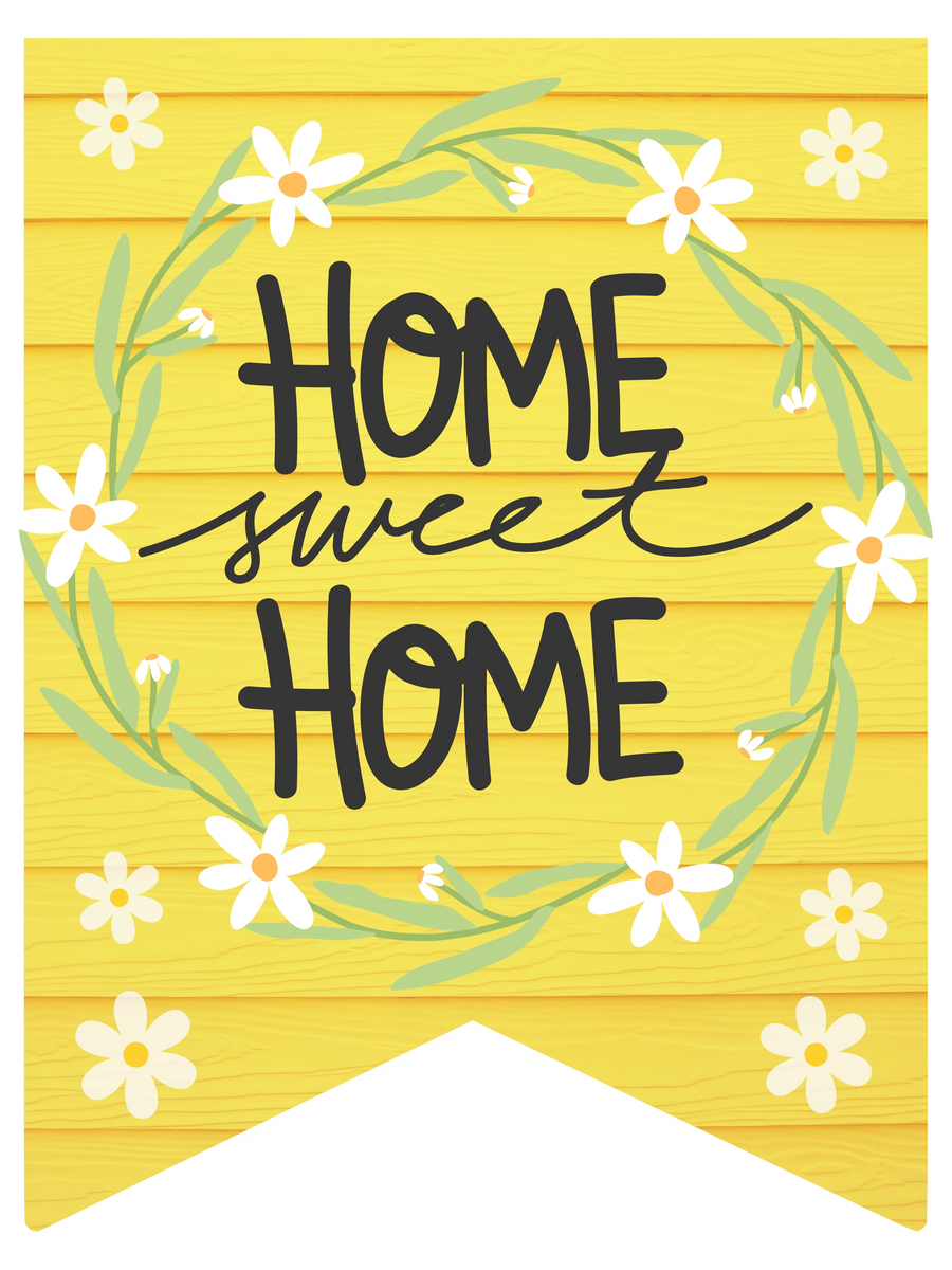 Yellow Wood Home Sweet Home Daisy Bunting Wreath Sign Hot Mesh Mom Shop
