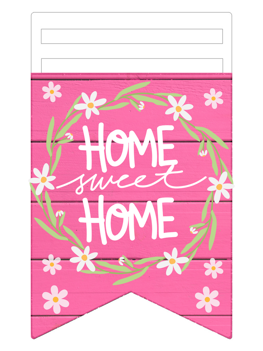 Pink Wood Home Sweet Home Daisy Bunting Wreath Sign, Wreath Rail Hot Mesh Mom Shop