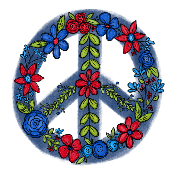 Blue Floral Peace sign- Wreath Sign