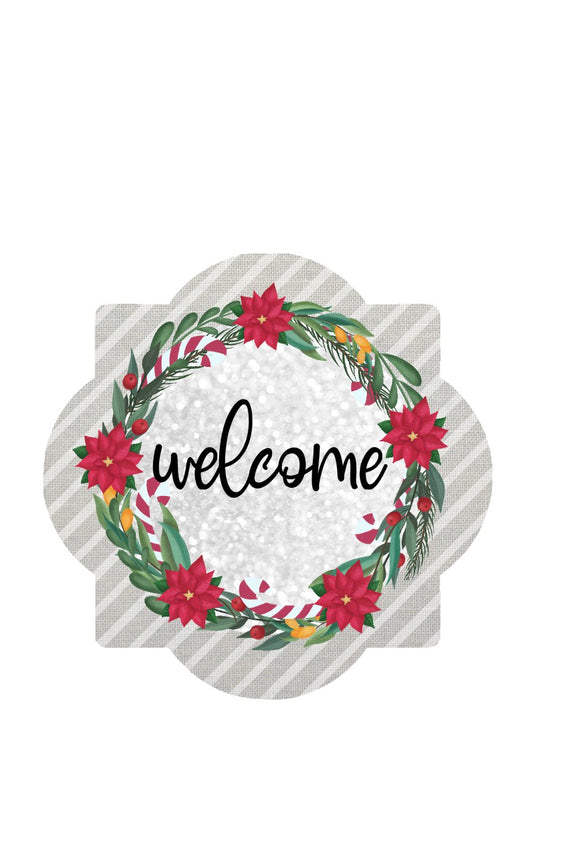 Welcome Poinsettia - Quatrefoil Metal Wreath Sign