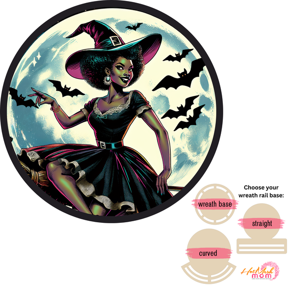 Retro Witch Halloween Wreath rail