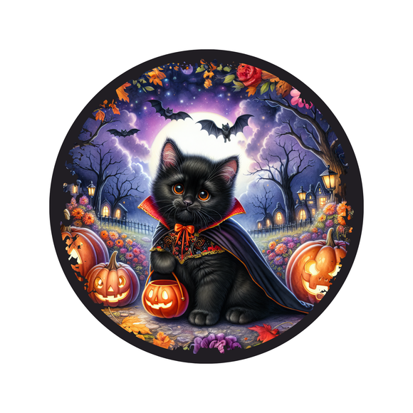 Black cat Halloween wreath sign