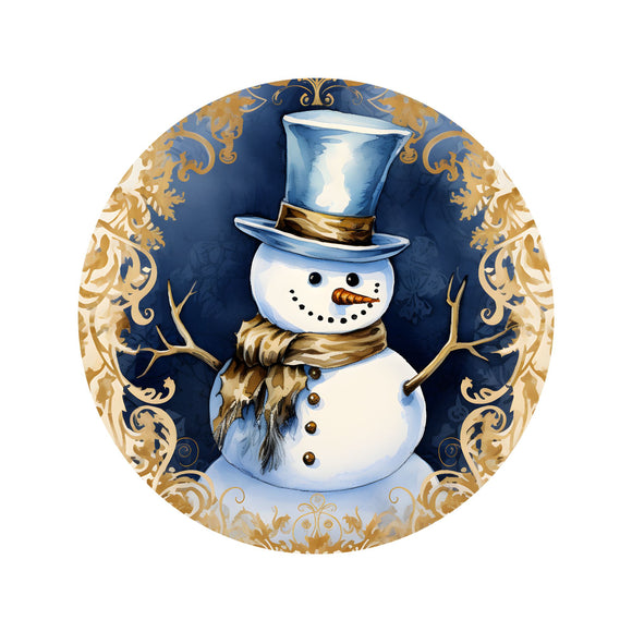 Blue & Gold Snowman wreath sign