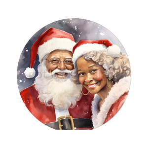 African American Santa and Mrs Claus wreath rail
