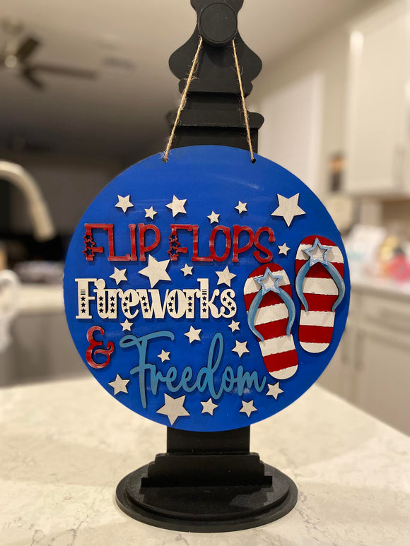 Patriotic flipflops fireworks & freedom 3D sign