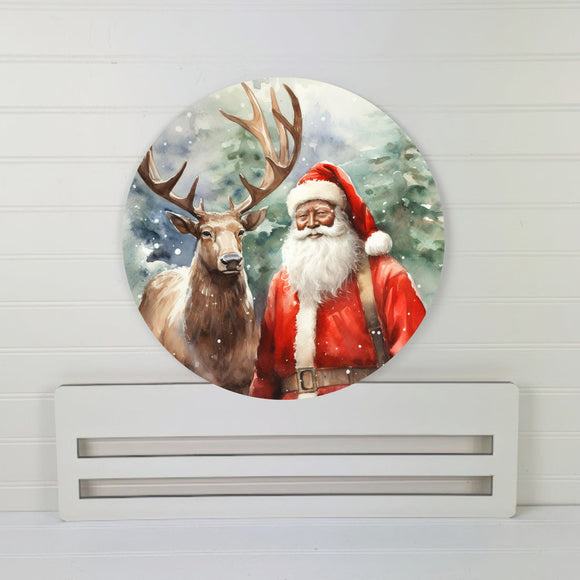 Tan Santa and Reindeer Wreath rail