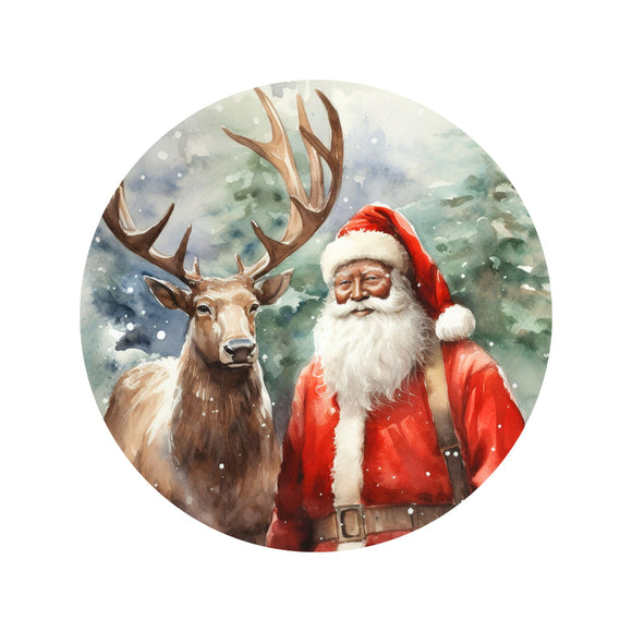 Tan Santa and Reindeer wreath sign