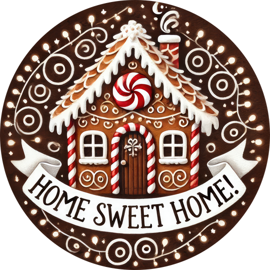 Home Sweet Home gingerbread house wreath sign