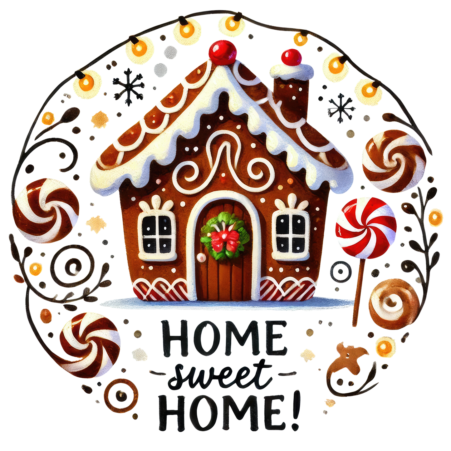 Home Sweet Home gingerbread house wreath sign