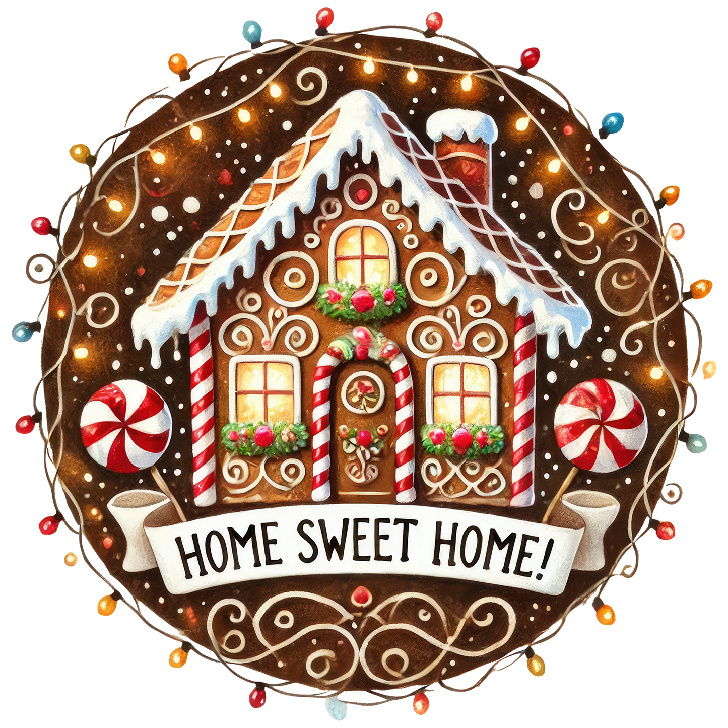 Home Sweet Home gingerbread house wreath sign