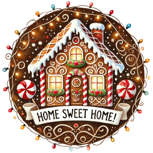 Home Sweet Home gingerbread house wreath sign