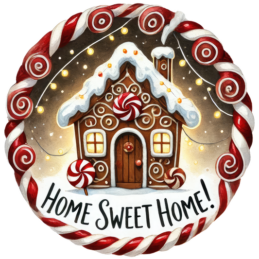 Home Sweet Home gingerbread house wreath sign