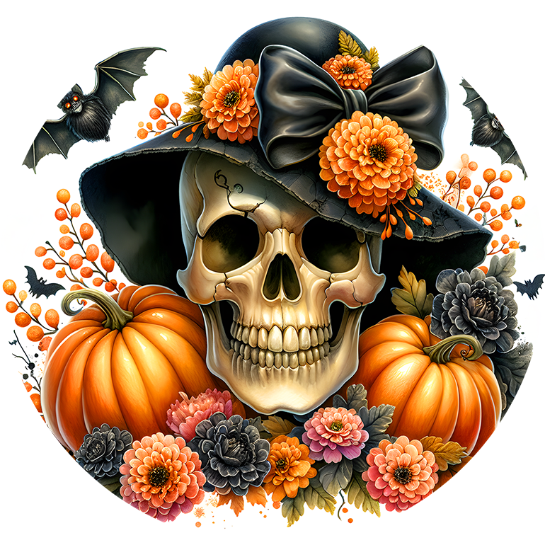 Halloween Skull with hat wreath sign