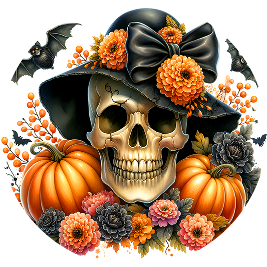 Halloween Skull with hat wreath sign