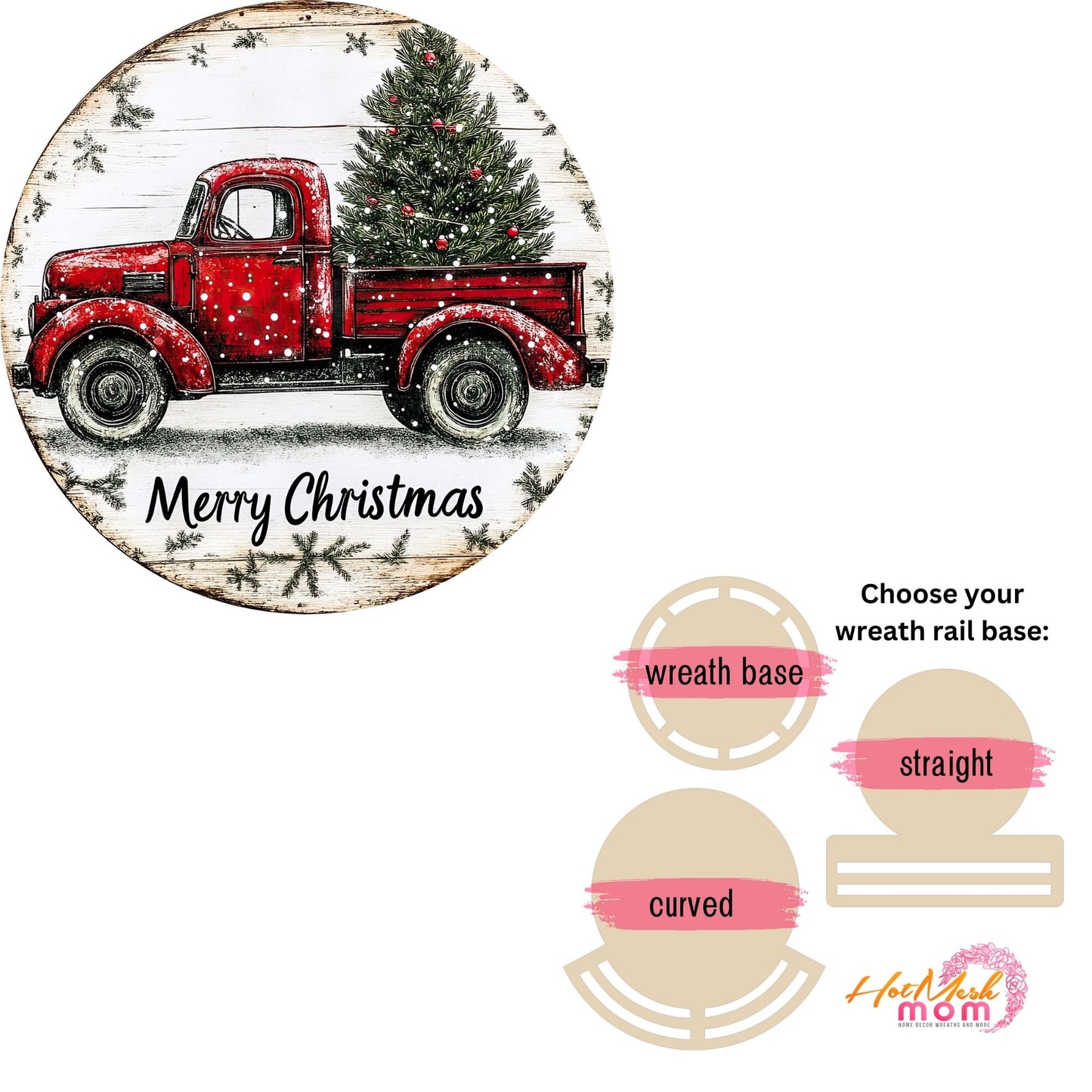 Merry Christmas red truck Wreath rail