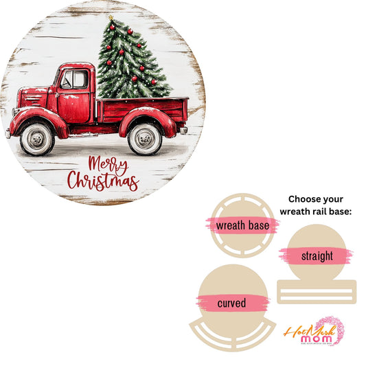 Merry Christmas red truck Wreath rail