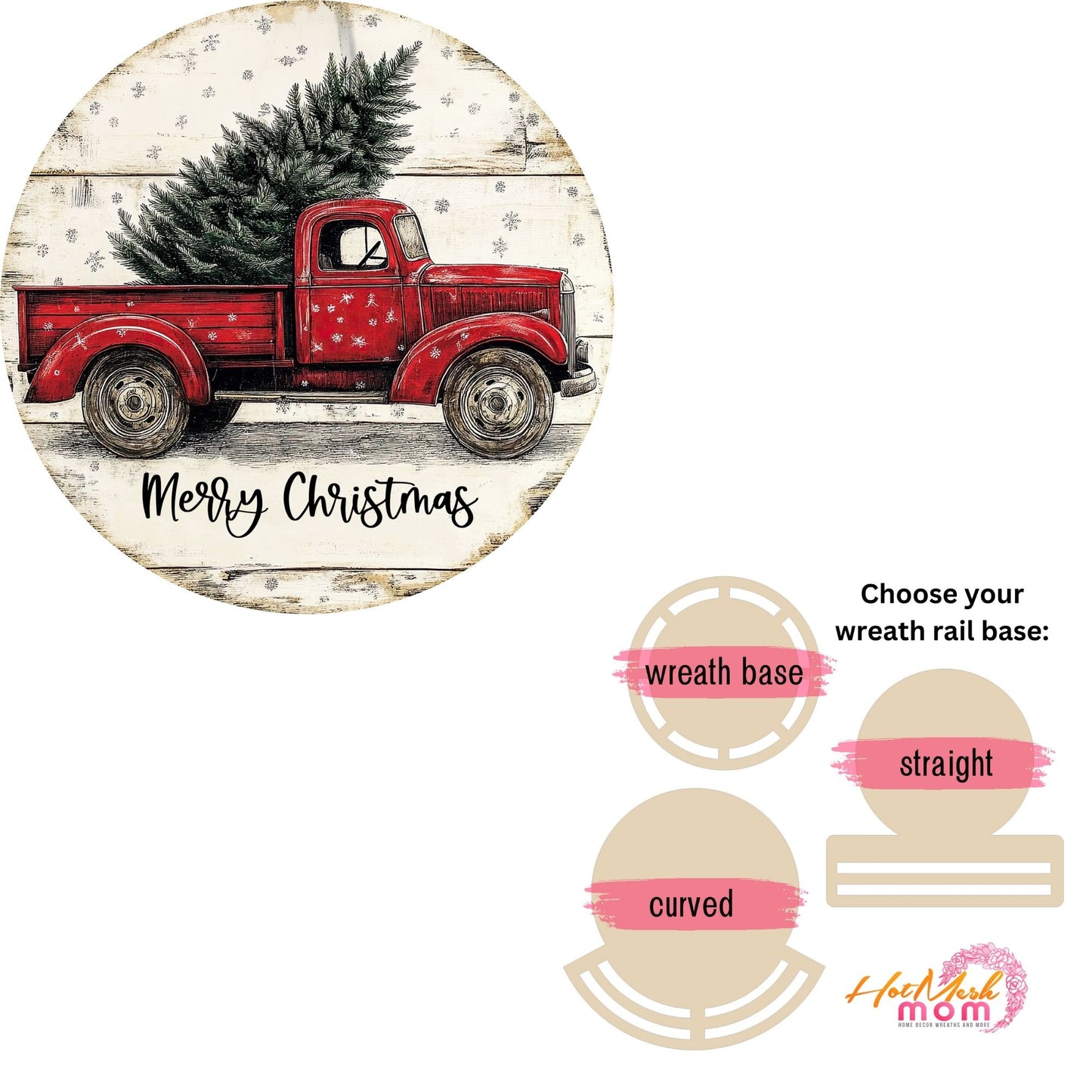 Merry Christmas red truck Wreath rail