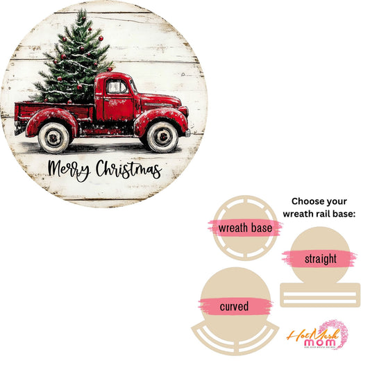 Merry Christmas red truck Wreath rail