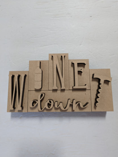 Wine down 3D word block