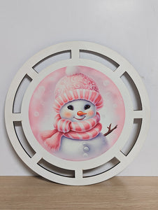 Pink Winter Snowman wreath rail