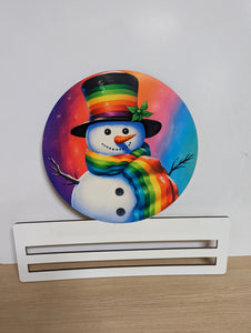 Rainbow Pride Snowman wreath rail
