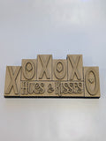 XOXOXO Hugs & Kisses 3D word block