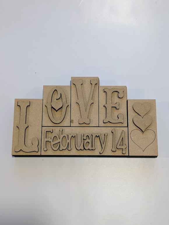 LOVE February 14 3D word block