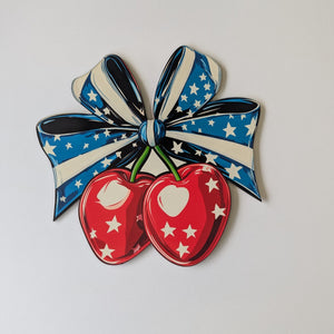 Patriotic Cherries bow wreath sign