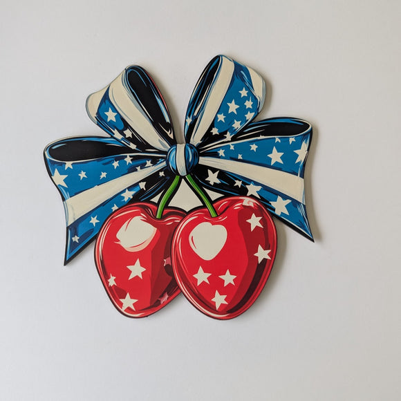 Patriotic Cherries bow wreath sign