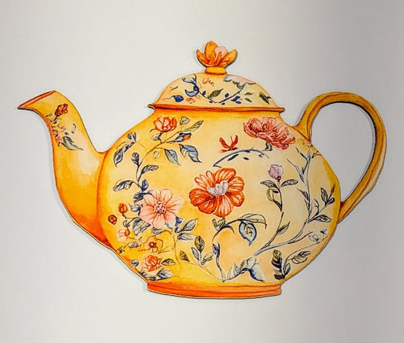 Yellow Chinoiserie Teapot wreath sign