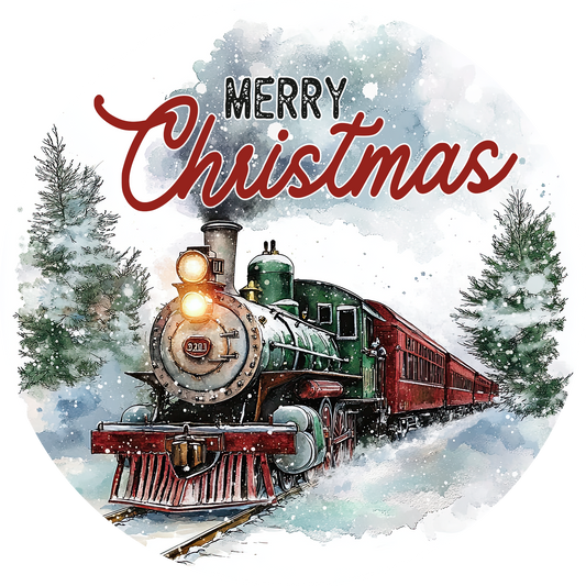 Merry Christmas train wreath sign