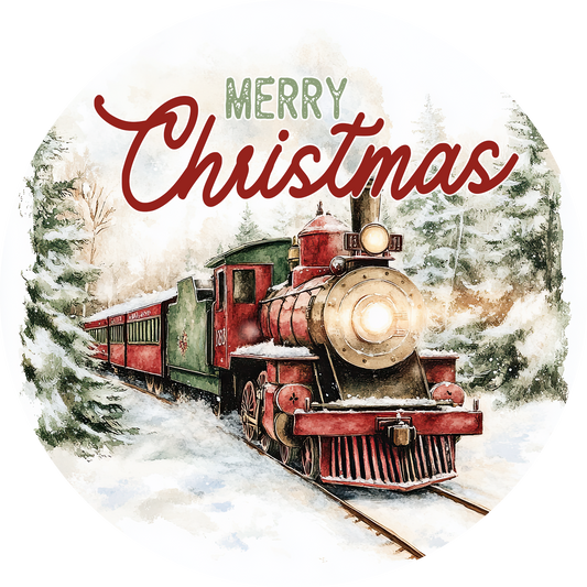 Merry Christmas train wreath sign