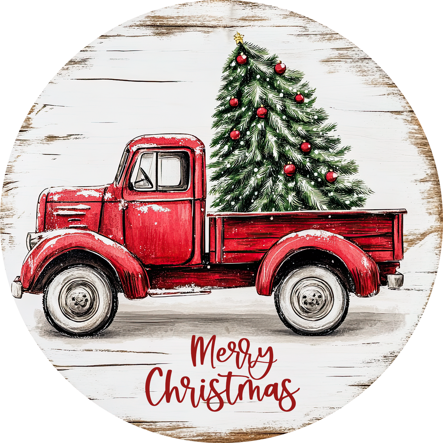 Merry Christmas red truck wreath sign