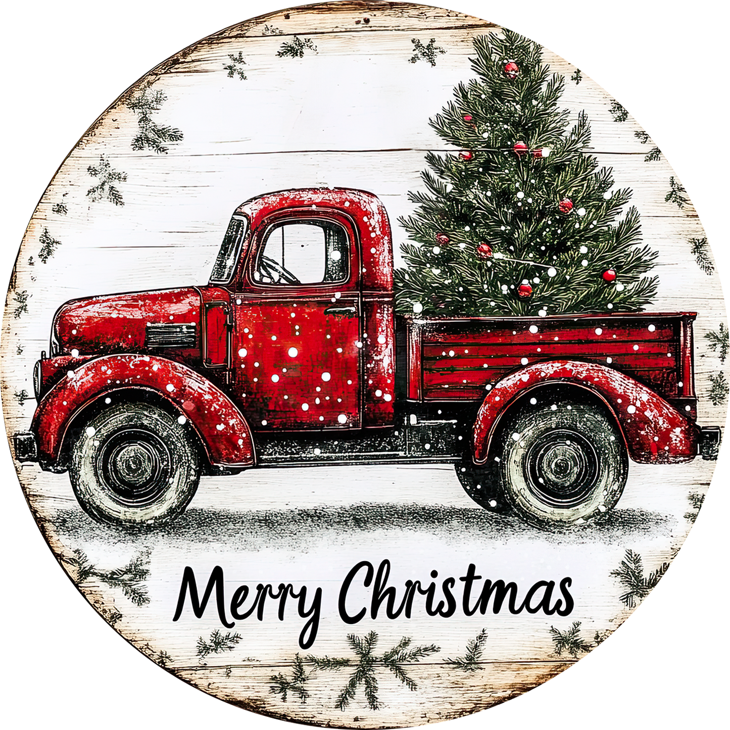 Merry Christmas red truck wreath sign