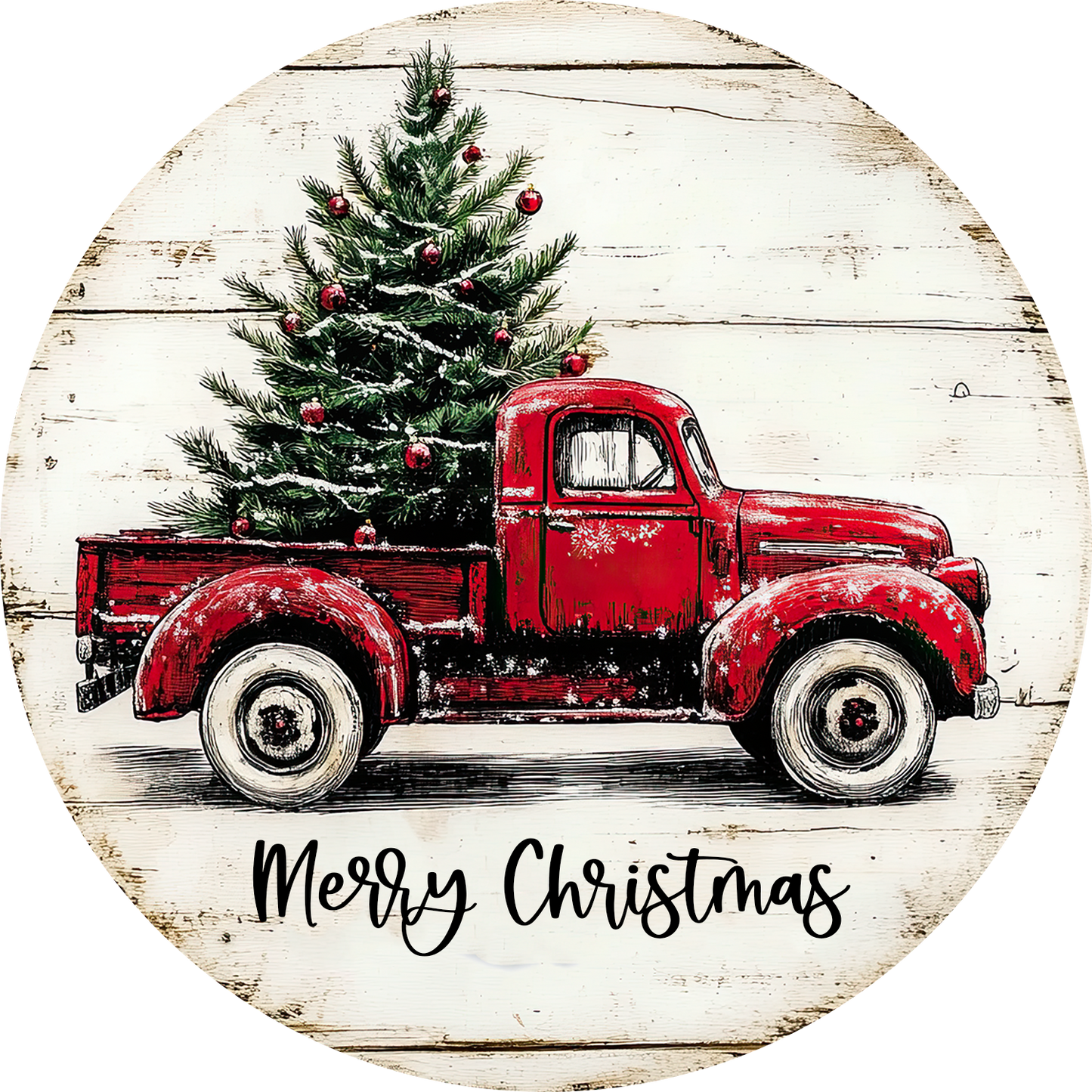 Merry Christmas red truck wreath sign