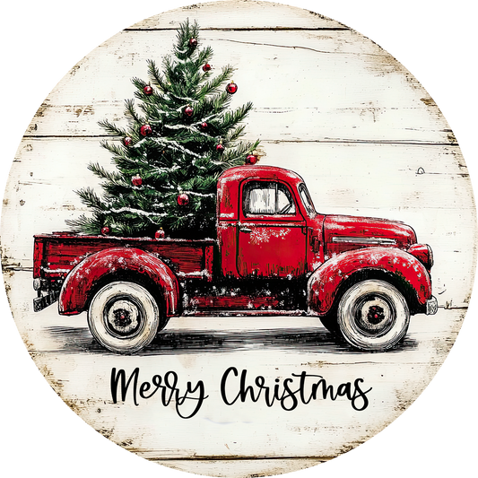 Merry Christmas red truck wreath sign