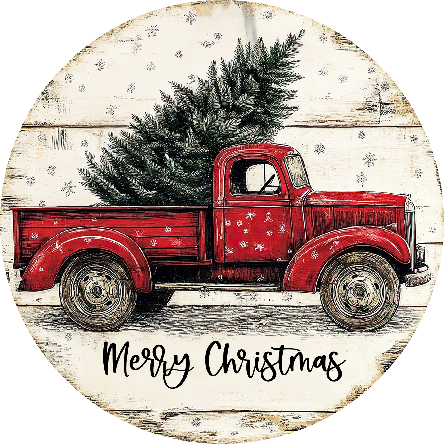 Merry Christmas red truck wreath sign