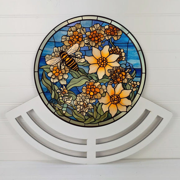 Stained glass bee & flowers Wreath rail