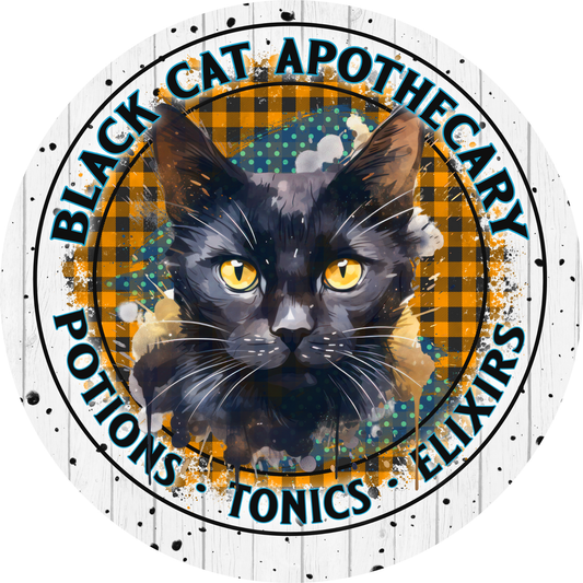 Black Cat Apothecary wreath sign