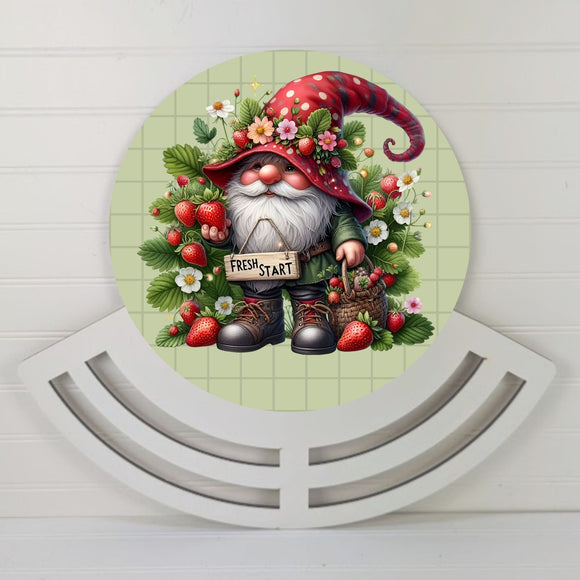Spring Gnome with strawberries Wreath rail