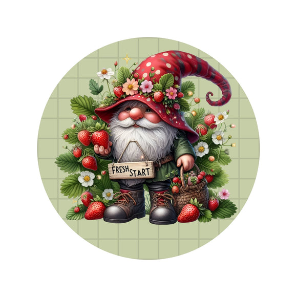 Spring Gnome with strawberries wreath sign