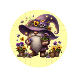 Spring Gnome with pansies wreath sign