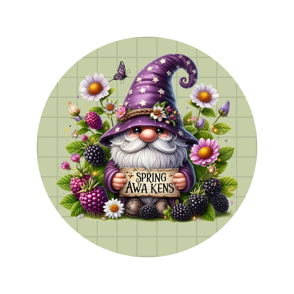 Spring Gnome with berries wreath sign