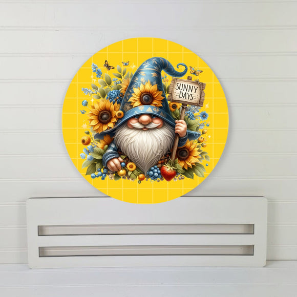 Spring Gnome with sunflowers Wreath rail