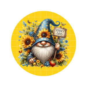 Spring Gnome with sunflowers wreath sign