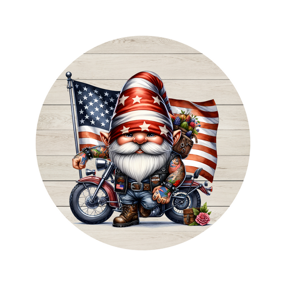 Patriotic Motorcycle Gnome wreath sign