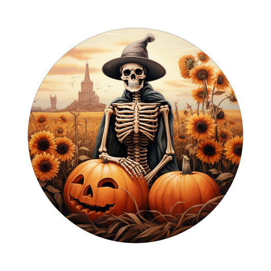 Skeleton pumpkins wreath sign