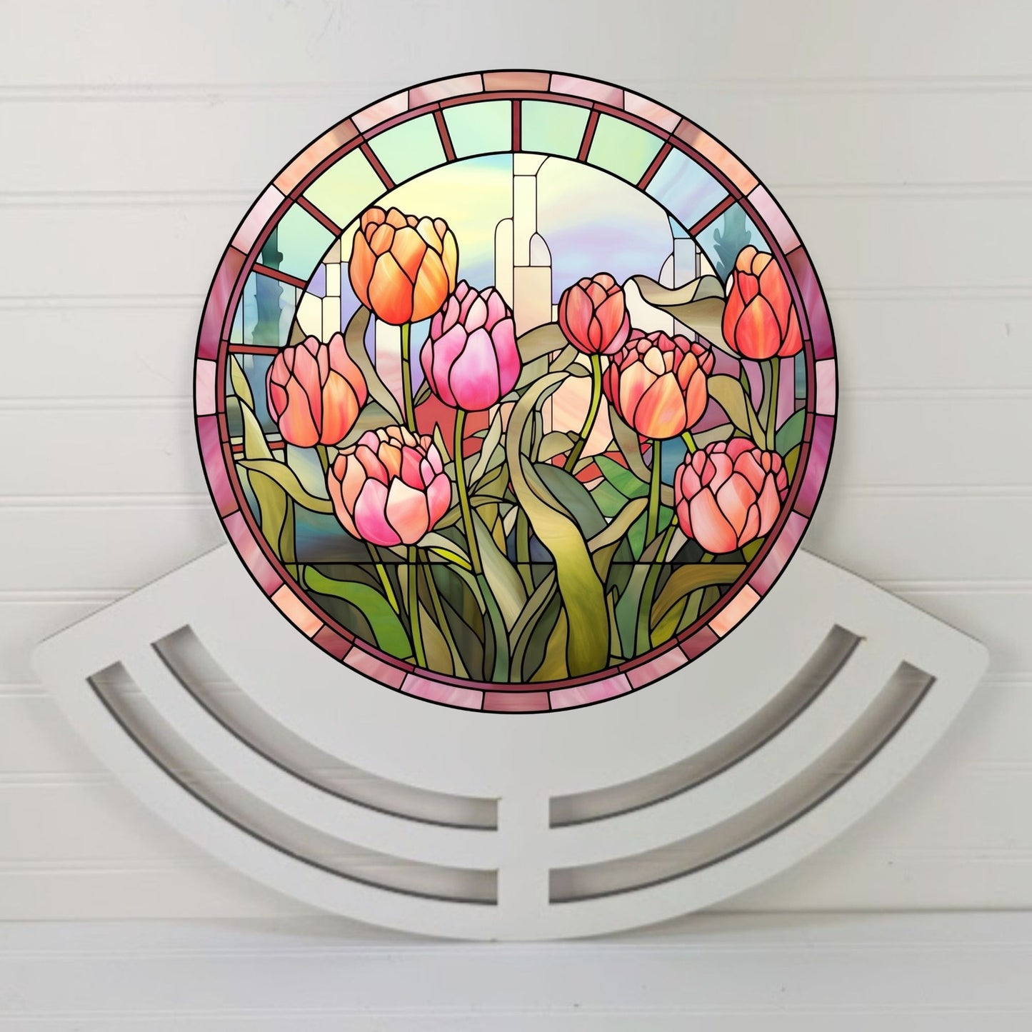 Tulips Stained Glass Wreath rail