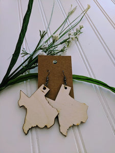 Texas - Laser cut wood earrings - 2"