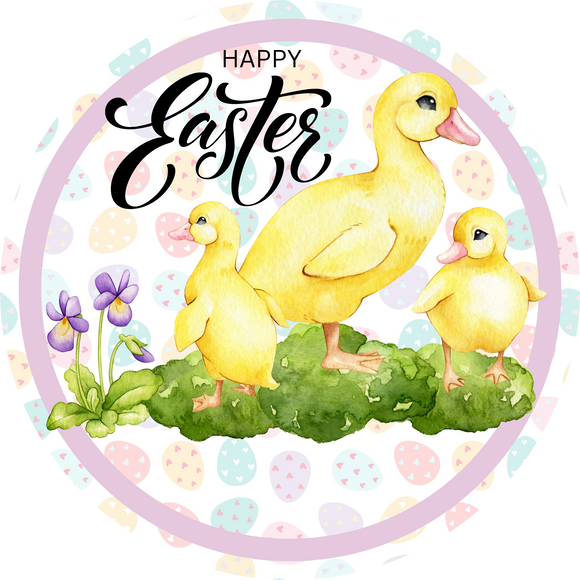 Happy Easter ducks round, Wreath Sign